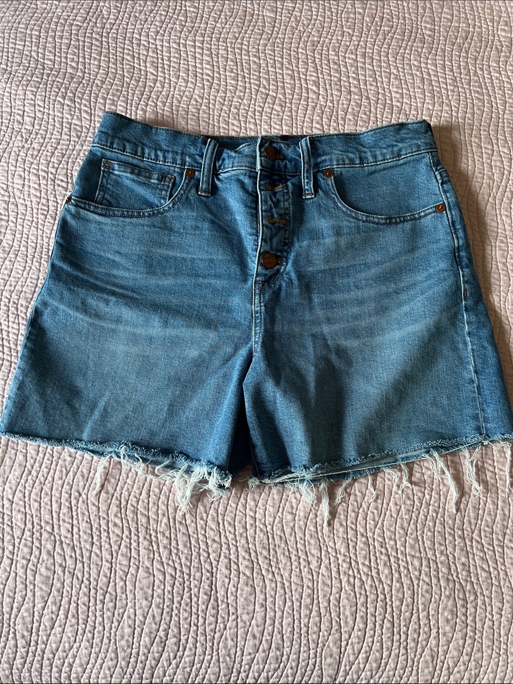 Madewell Medium Blue High-Rise Button-Front Denim Shorts